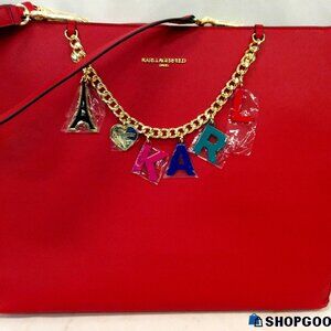 Karl Lagerfeld Maybelle Vegan Leather Shoulder Bag Tote With Charms RED NWT